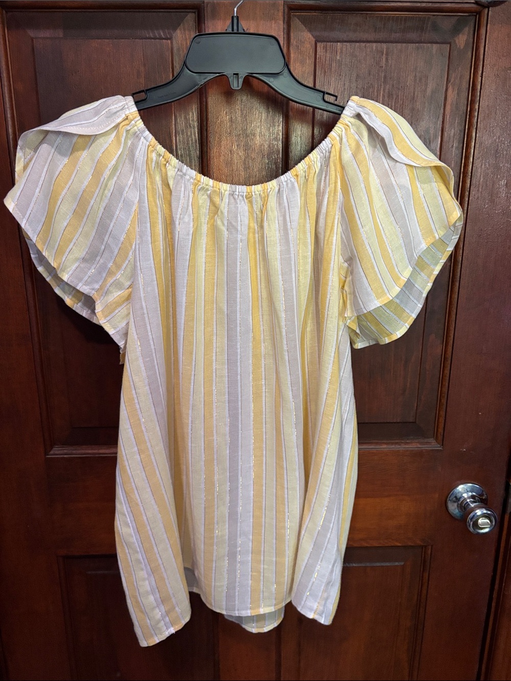 Cato Yellow and White Striped Off-Shoulder Top
